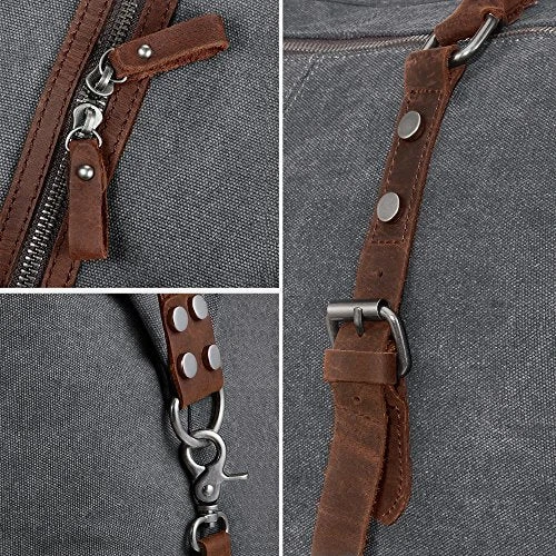 Canvas Overnight Bag Travel Duffel Genuine Leather For Men And Women Weekender Tote (Grey) 6 Canvas Overnight Bag Travel Duffel Genuine Leather For Men And Women Weekender Tote (Grey) - Image 6