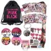 Blackpink Gifts Set For Blink - 1 Blackpink Darwstring Bag Backpack, 12 Blackpink Stickers, 1 Blackpink Lanyard, 4 Button Pins, 1 Phone Finger Ring Stand, 1 Keychain, 1 Tattoo Sticker