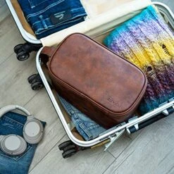 Elviros Toiletry Bag For Men, Large Travel Shaving Dopp Kit Water-resistant Bathroom Toiletries Organizer PU Leather Cosmetic Bags -Luggage Factory 61XI n0NeuL
