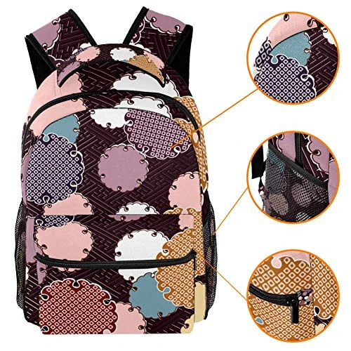 LORVIES Japanese Circle Pattern Lightweight School Classic Backpack Travel Rucksack For Girls Women Kids Teens 5 LORVIES Japanese Circle Pattern Lightweight School Classic Backpack Travel Rucksack For Girls Women Kids Teens - Image 5