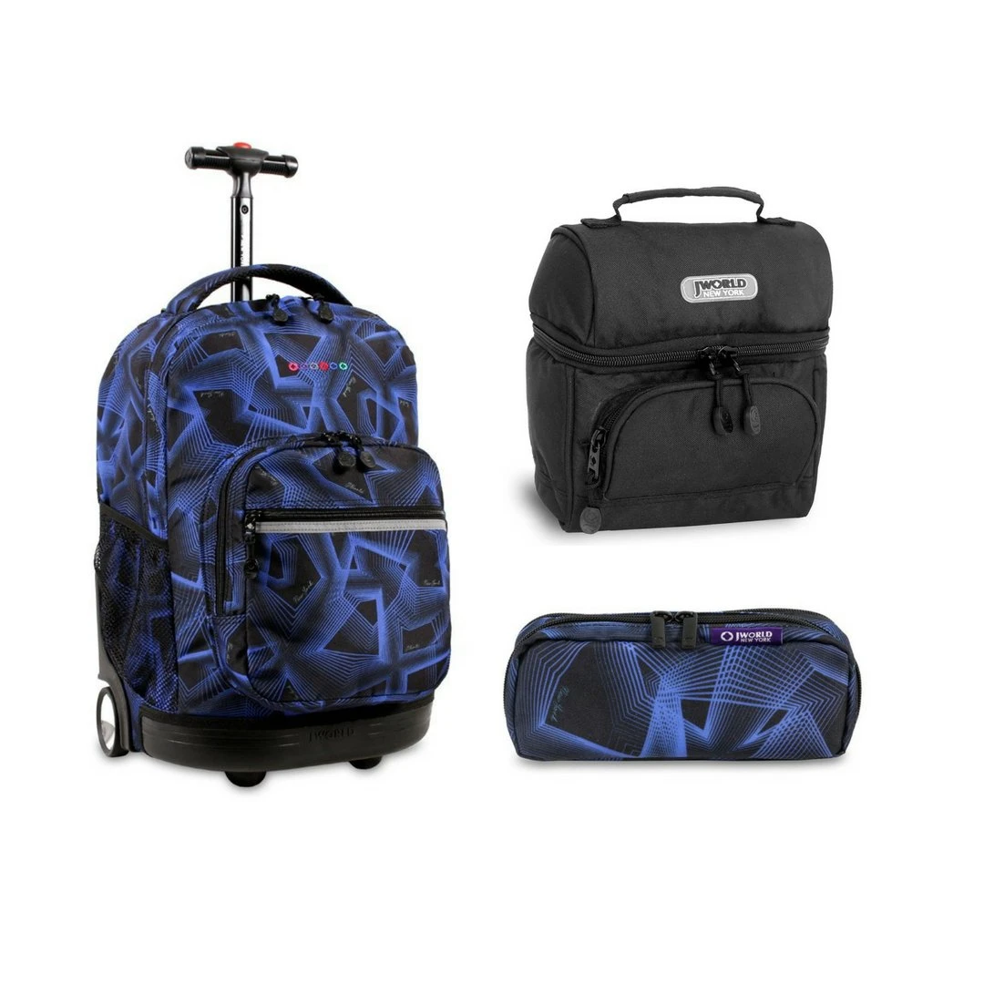 J World New York Sunrise Rolling Backpack Back To School Set W/Pencil Case & Lunch Bag (Disco) 1 J World New York Sunrise Rolling Backpack Back To School Set W/Pencil Case & Lunch Bag (Disco)