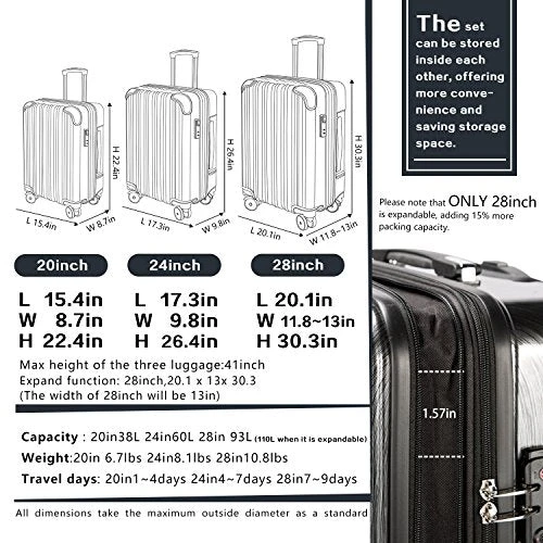 Coolife Luggage Expandable(only 28") Suitcase PC+ABS Spinner 20in 24in 28in Carry On (navy New, L(28in)) 2 Coolife Luggage Expandable(only 28") Suitcase PC+ABS Spinner 20in 24in 28in Carry On (navy New, L(28in)) - Image 2