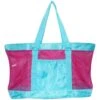 Super Large Mesh Tote Beach Bag - 24 X 15 X 6 - Can Be Personalized (Blank Pink/Aqua)