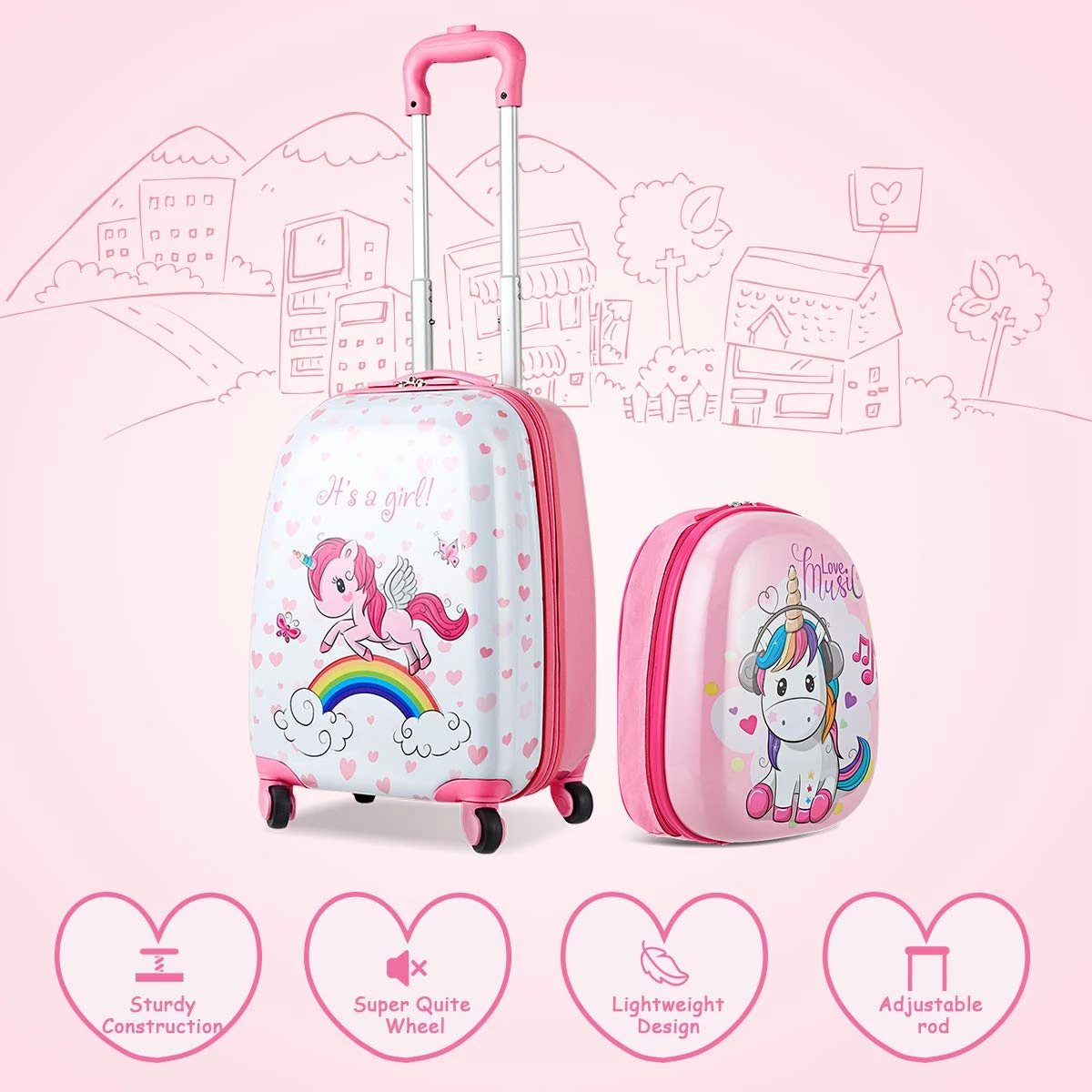 HONEY JOY 2Pc Kids Luggage Set, 12'' Backpack & 16'' Rolling Suitcase, Hard Shell Trolley Suitcase With Spinner Wheels, Carry On Luggage Set For Boys And Girls Travel (Unicorn) 2 HONEY JOY 2Pc Kids Luggage Set, 12'' Backpack & 16'' Rolling Suitcase, Hard Shell Trolley Suitcase With Spinner Wheels, Carry On Luggage Set For Boys And Girls Travel (Unicorn) - Image 2