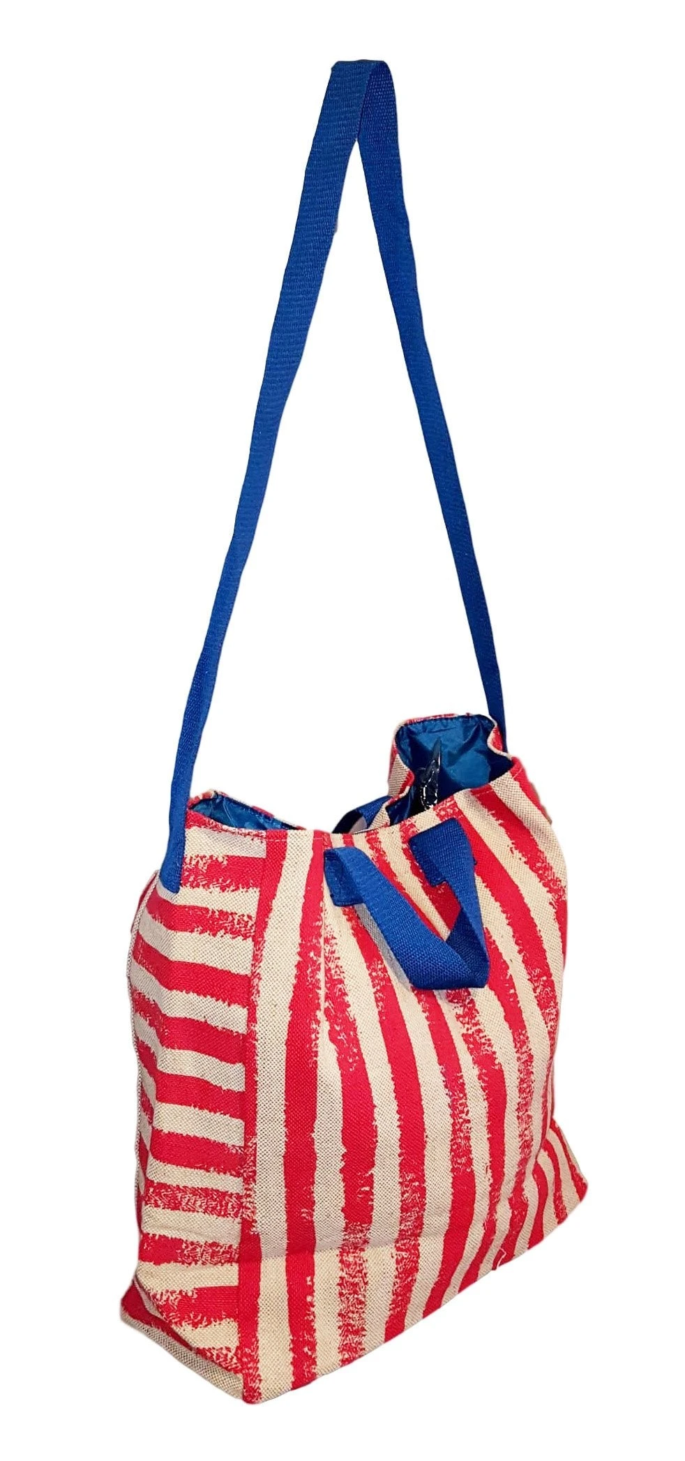 101 BEACH - 2 IN 1 Cross-Over Large Tote Bag - Custom Embroidery (Red Stripe - Blue Trim) 1 101 BEACH - 2 IN 1 Cross-Over Large Tote Bag - Custom Embroidery (Red Stripe - Blue Trim)