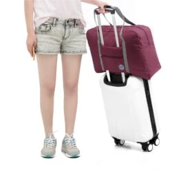 WANDF Foldable Travel Duffel Bag Luggage Sports Gym Water Resistant Nylon (Wine Red) -Luggage Factory 71jPxyzhRpL