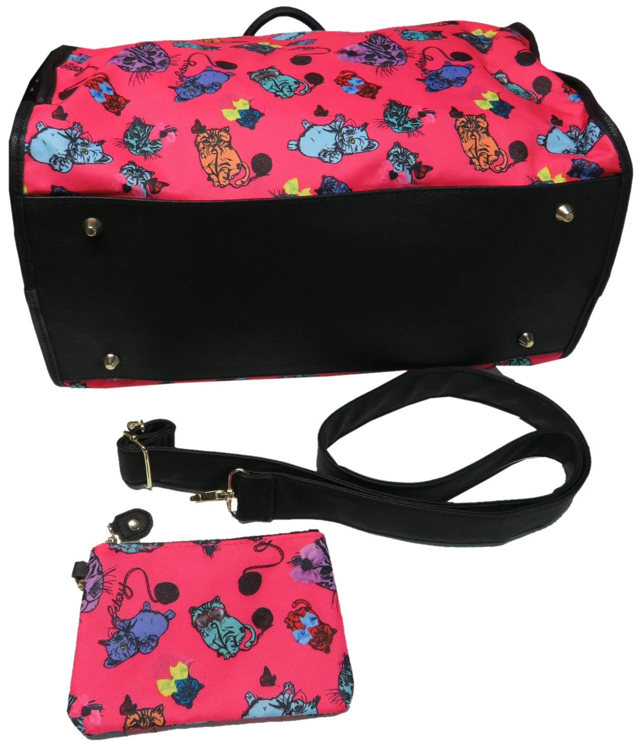 Betsey Johnson Large Nylon Weekender Duffel Bag, Fushia/Cats 2 Betsey Johnson Large Nylon Weekender Duffel Bag, Fushia/Cats - Image 2
