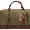 Duffel Bag, Berchirly 21" Large Canvas Leather Travel Sports Gym Bag Toiletry Bag Shoulder Carryon Luggage For Men Women - Army Green
