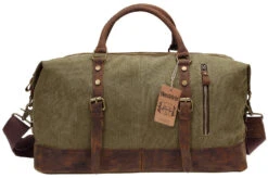 Duffel Bag, Berchirly 21" Large Canvas Leather Travel Sports Gym Bag Toiletry Bag Shoulder Carryon Luggage For Men Women - Army Green