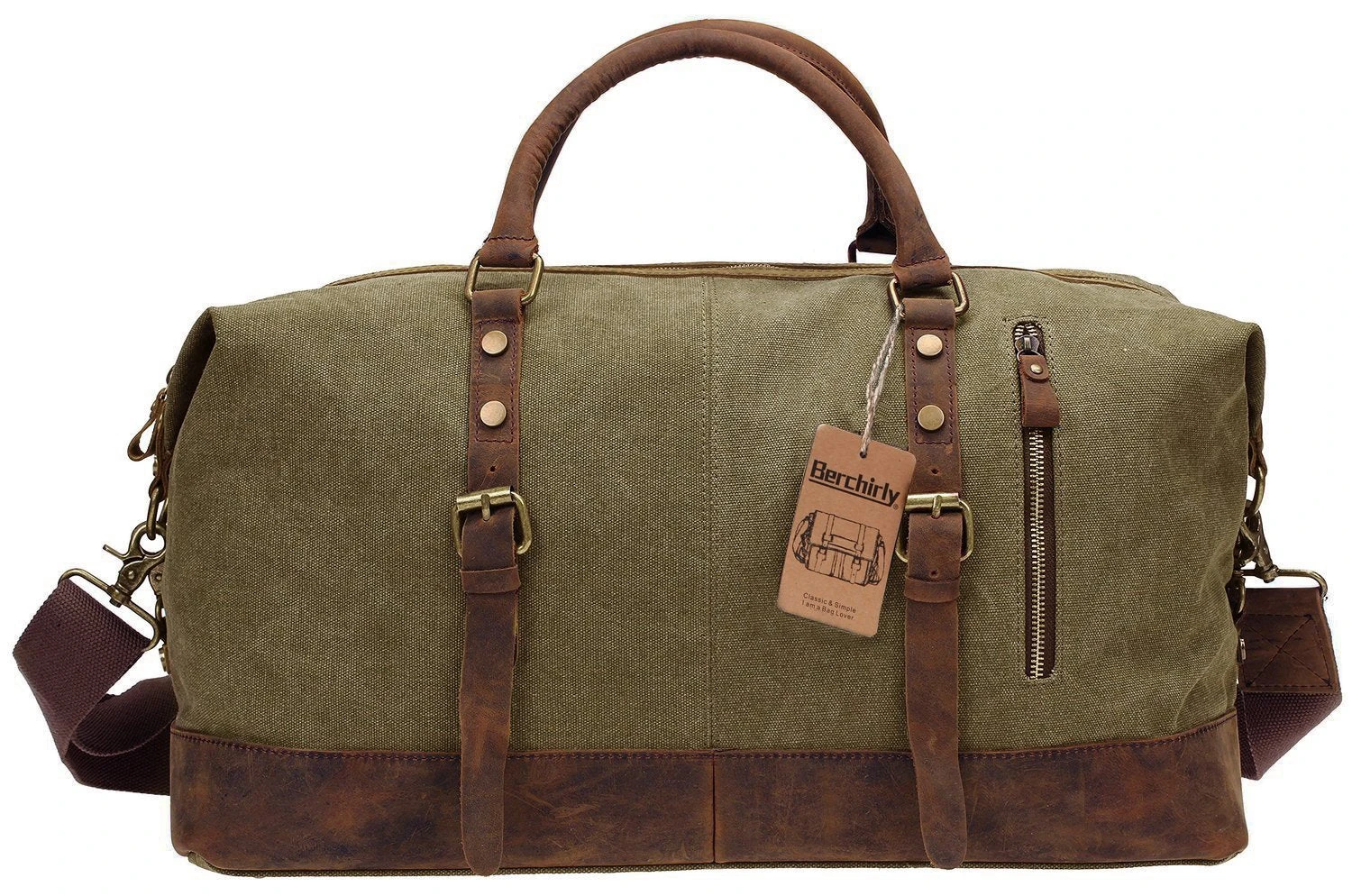 Duffel Bag, Berchirly 21" Large Canvas Leather Travel Sports Gym Bag Toiletry Bag Shoulder Carryon Luggage For Men Women - Army Green 1 Duffel Bag, Berchirly 21" Large Canvas Leather Travel Sports Gym Bag Toiletry Bag Shoulder Carryon Luggage For Men Women - Army Green
