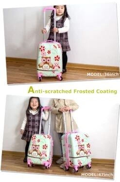 Lttxin Cute Kids Suitcase Pull Along Girls Travelling With 4 Wheel Hard Shell 18 Inch For Girl Owl -Luggage Factory 81ATSbEd4rL