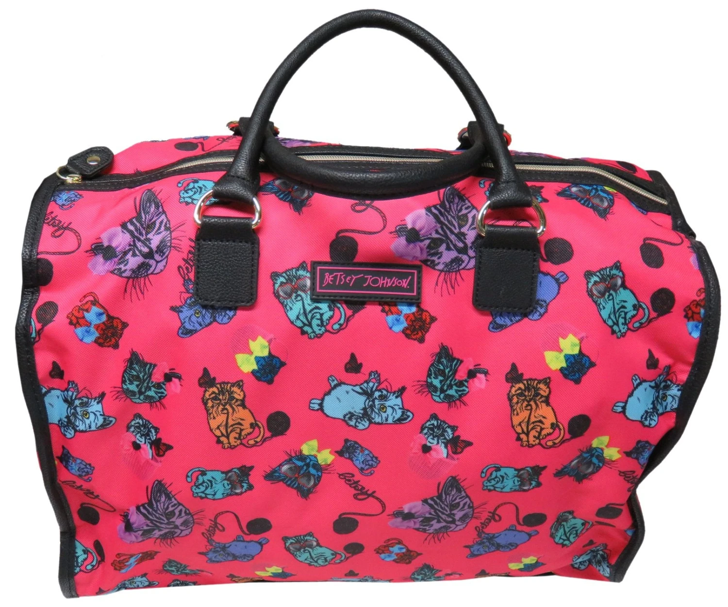 Betsey Johnson Large Nylon Weekender Duffel Bag, Fushia/Cats 1 Betsey Johnson Large Nylon Weekender Duffel Bag, Fushia/Cats