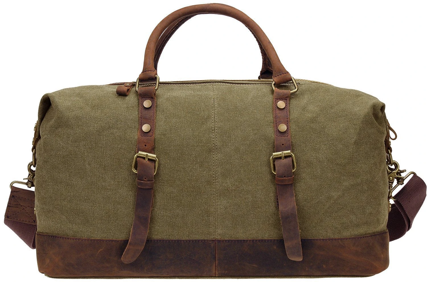 Duffel Bag, Berchirly 21" Large Canvas Leather Travel Sports Gym Bag Toiletry Bag Shoulder Carryon Luggage For Men Women - Army Green 7 Duffel Bag, Berchirly 21" Large Canvas Leather Travel Sports Gym Bag Toiletry Bag Shoulder Carryon Luggage For Men Women - Army Green - Image 7