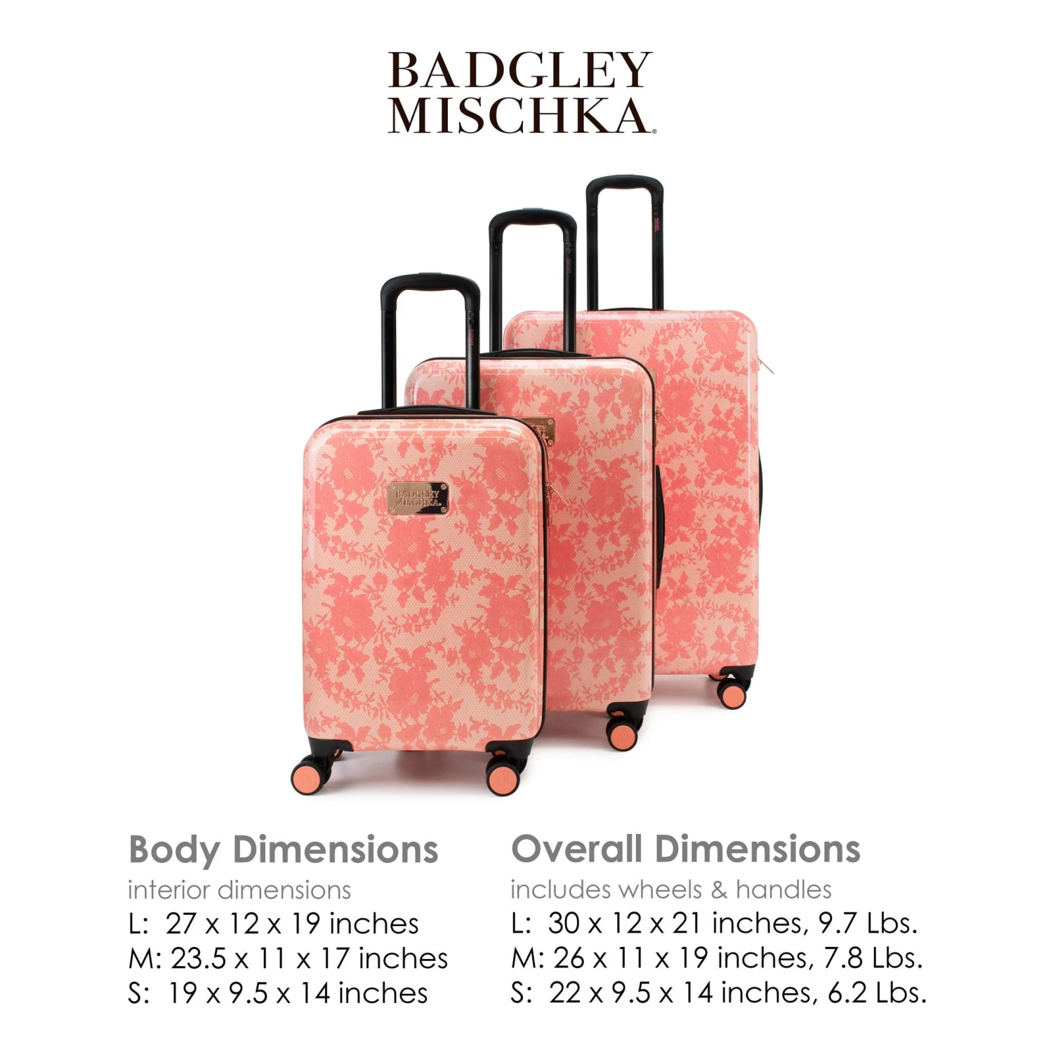 BADGLEY MISCHKA Essence 2 Piece Hard Spinner Luggage Set (Pink Lace, Medium+Carry-on) 3 BADGLEY MISCHKA Essence 2 Piece Hard Spinner Luggage Set (Pink Lace, Medium+Carry-on) - Image 3