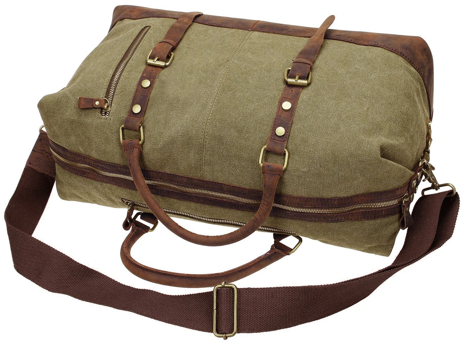 Duffel Bag, Berchirly 21" Large Canvas Leather Travel Sports Gym Bag Toiletry Bag Shoulder Carryon Luggage For Men Women - Army Green 6 Duffel Bag, Berchirly 21" Large Canvas Leather Travel Sports Gym Bag Toiletry Bag Shoulder Carryon Luggage For Men Women - Army Green - Image 6
