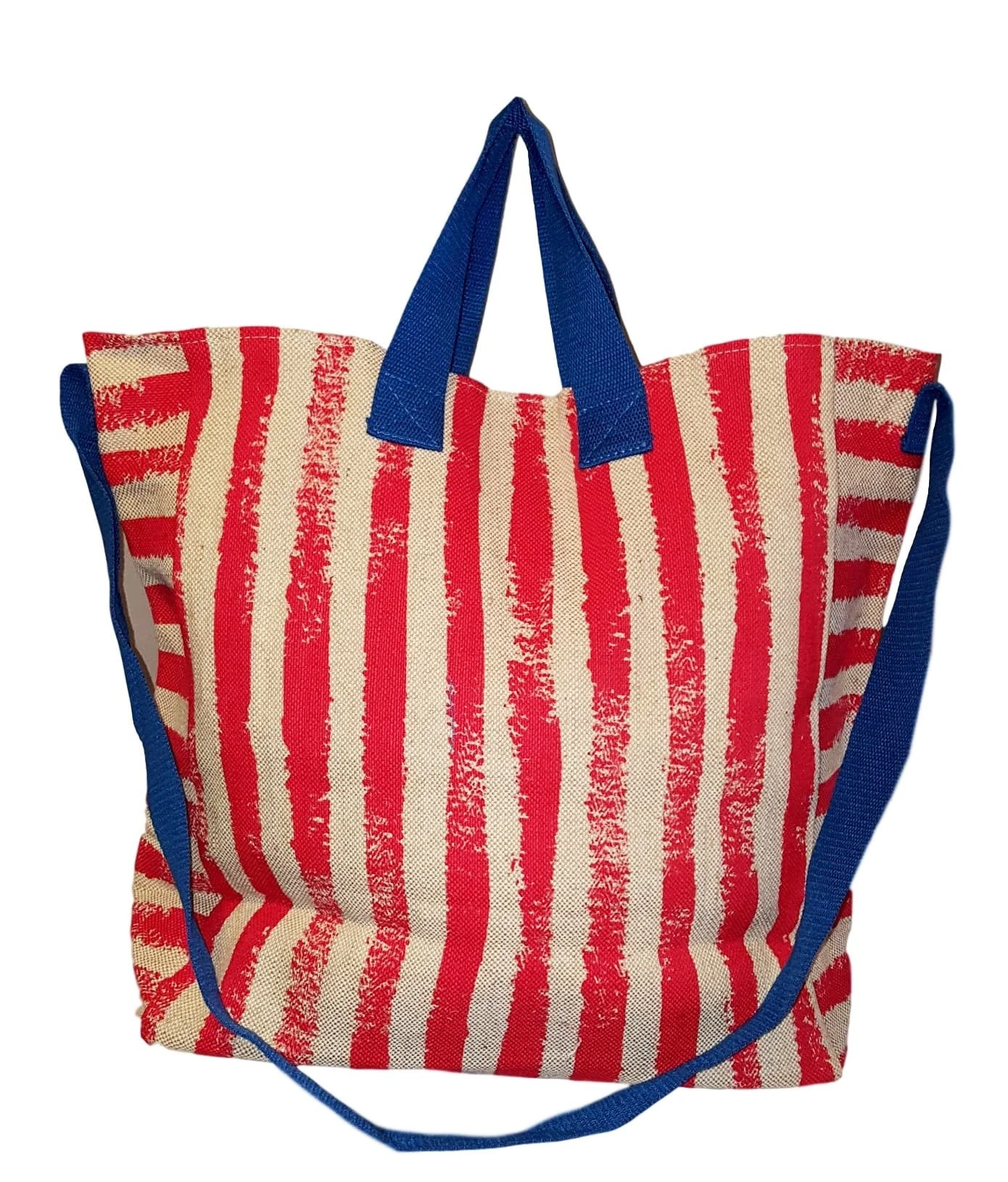 101 BEACH - 2 IN 1 Cross-Over Large Tote Bag - Custom Embroidery (Red Stripe - Blue Trim) 3 101 BEACH - 2 IN 1 Cross-Over Large Tote Bag - Custom Embroidery (Red Stripe - Blue Trim) - Image 3