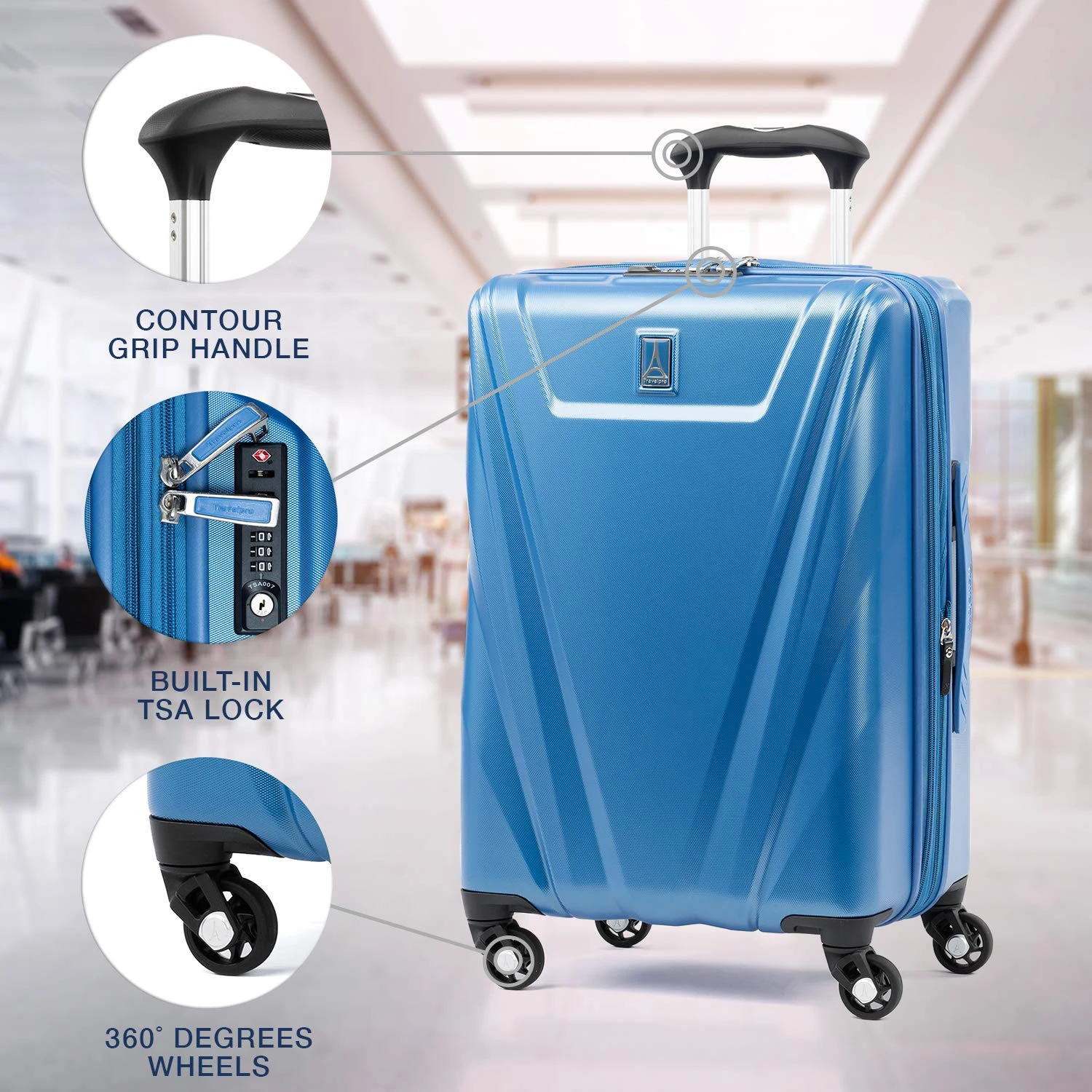Travelpro Maxlite 5 Expandable Carry-on Spinner Hardside Luggage, Azure Blue 6 Travelpro Maxlite 5 Expandable Carry-on Spinner Hardside Luggage, Azure Blue - Image 6