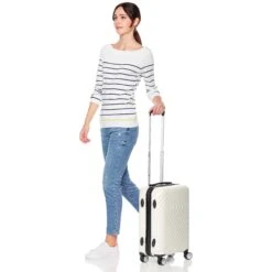 AmazonBasics Geometric Luggage 18-inch International Carry-on, Cream -Luggage Factory 81kpKcrw2tL