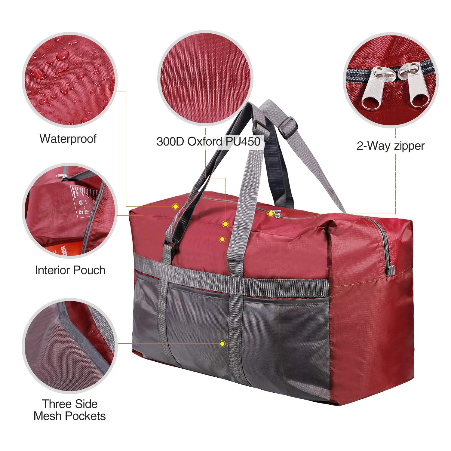REDCAMP 75L Extra Large Duffle Bag Lightweight, Water Resistant Travel Duffle Bag Foldable For Men Women, Wine Red 5 REDCAMP 75L Extra Large Duffle Bag Lightweight, Water Resistant Travel Duffle Bag Foldable For Men Women, Wine Red - Image 5