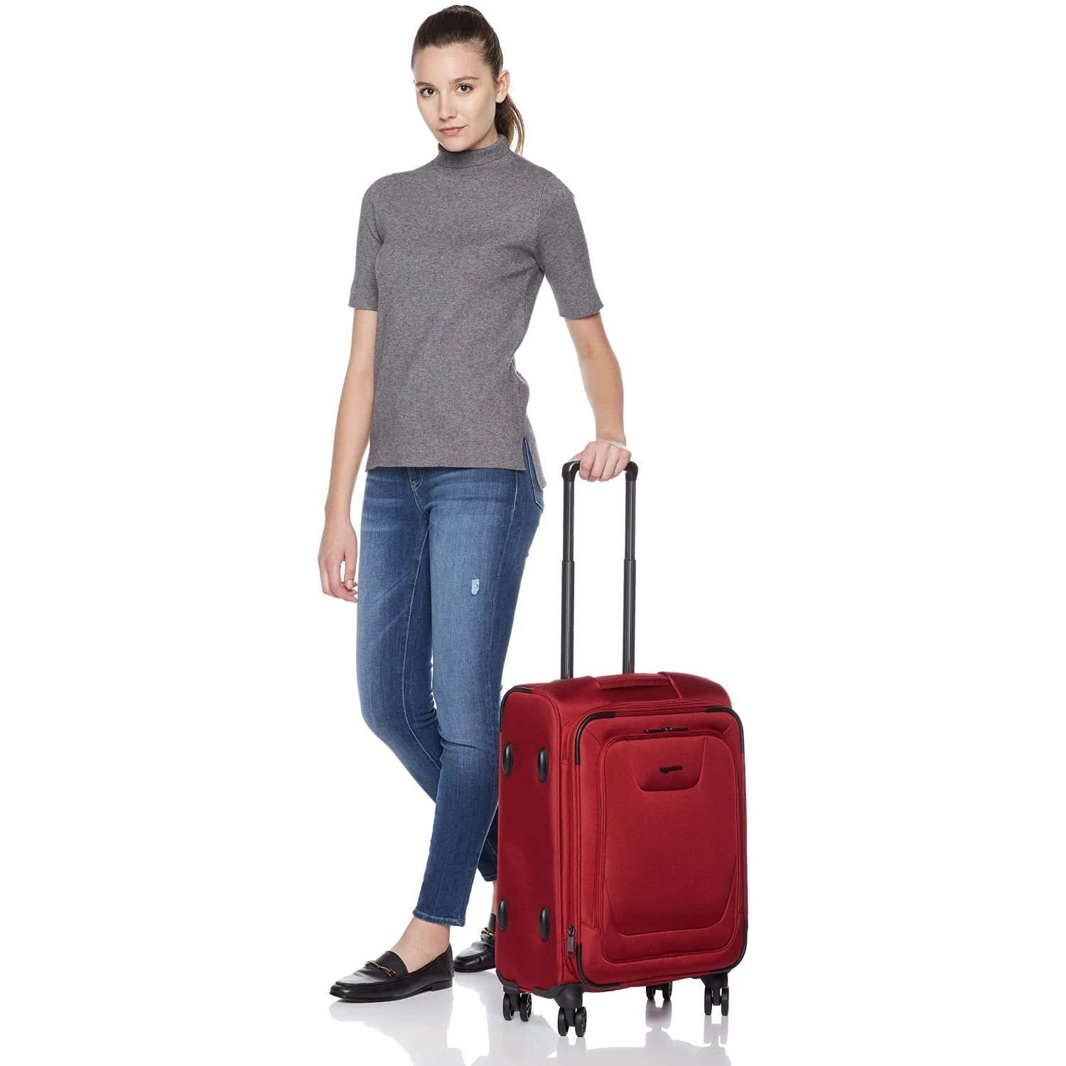 AmazonBasics Expandable Softside Carry-On Spinner Luggage Suitcase With TSA Lock And Wheels - 21 Inch, Red 5 AmazonBasics Expandable Softside Carry-On Spinner Luggage Suitcase With TSA Lock And Wheels - 21 Inch, Red - Image 5