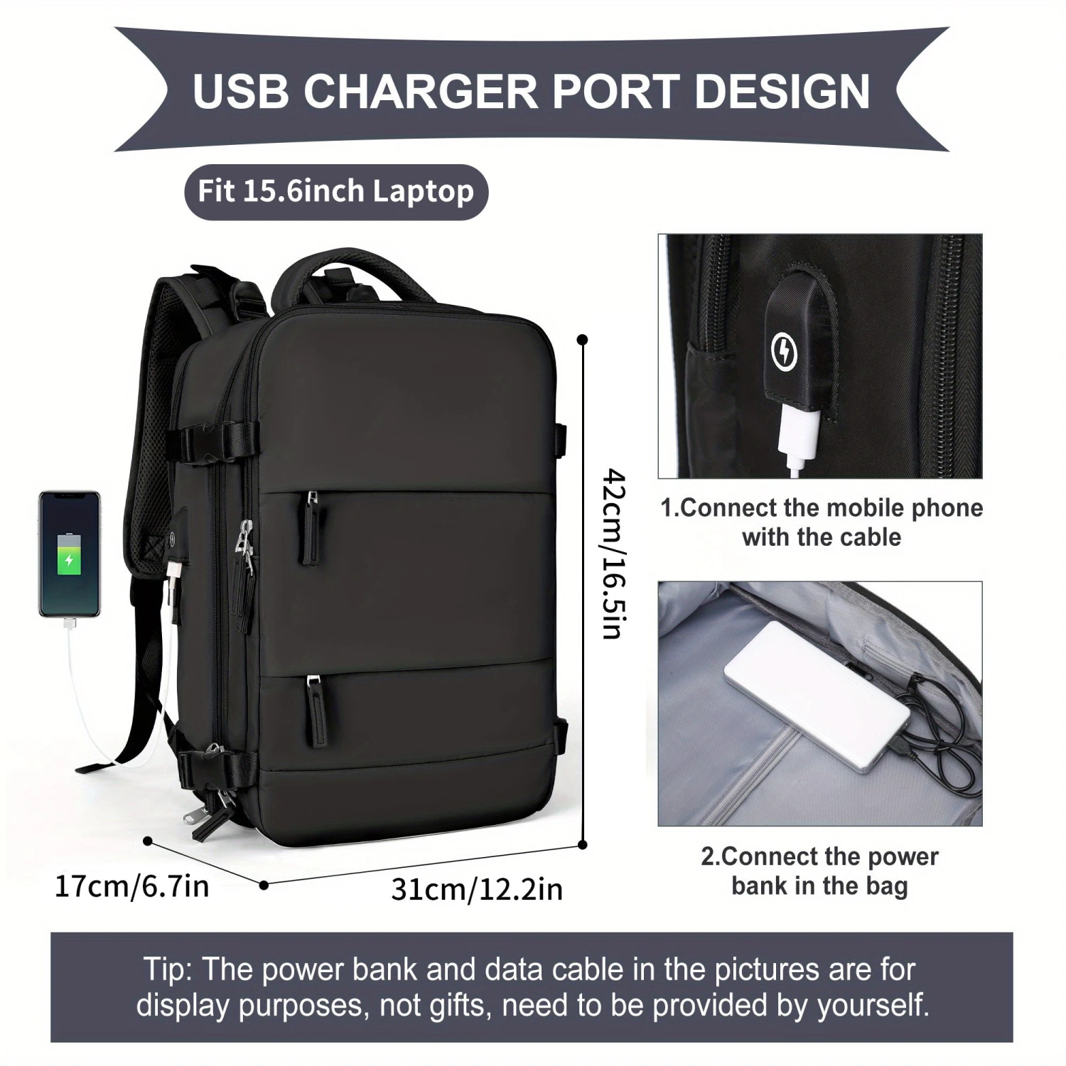 Large Travel Backpack, Waterproof Carry On Backpack, Hiking Backpack, Outdoor Sports Rucksack Portable Luggage Backpack With USB Charging Port Shoes Compartment, School Bag Fit 14 Inch To 17 Inch Laptops 13 Large Travel Backpack, Waterproof Carry On Backpack, Hiking Backpack, Outdoor Sports Rucksack Portable Luggage Backpack With USB Charging Port Shoes Compartment, School Bag Fit 14 Inch To 17 Inch Laptops - Image 13