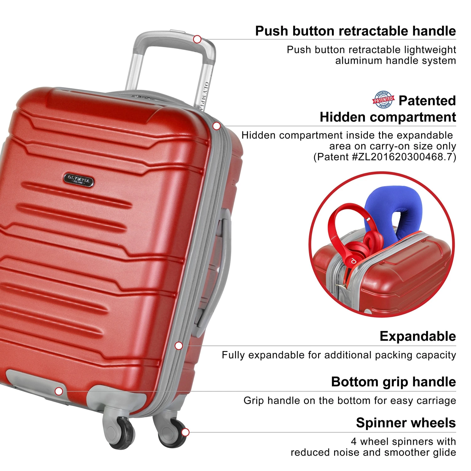 Olympia Denmark 21" Carry-on Spinner, Wine 2 Olympia Denmark 21" Carry-on Spinner, Wine - Image 2