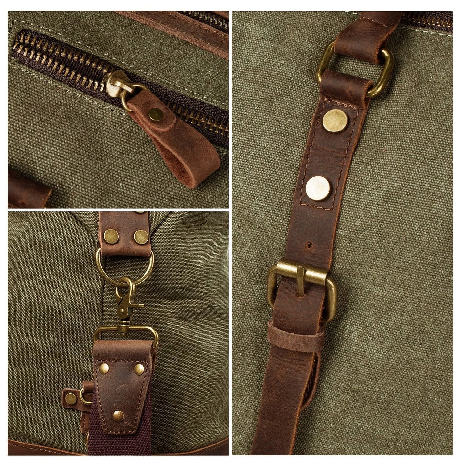 Duffel Bag, Berchirly 21" Large Canvas Leather Travel Sports Gym Bag Toiletry Bag Shoulder Carryon Luggage For Men Women - Army Green 3 Duffel Bag, Berchirly 21" Large Canvas Leather Travel Sports Gym Bag Toiletry Bag Shoulder Carryon Luggage For Men Women - Army Green - Image 3