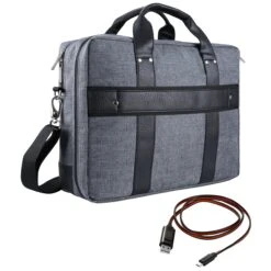 Vangoddy Chrono Grey Rugged Tote Crossbody Shoulder Bag For Lenovo Flex 3 | IdeaPad | ThinkPad E L P Series 15.6" Laptop + Sync And Charge Cable