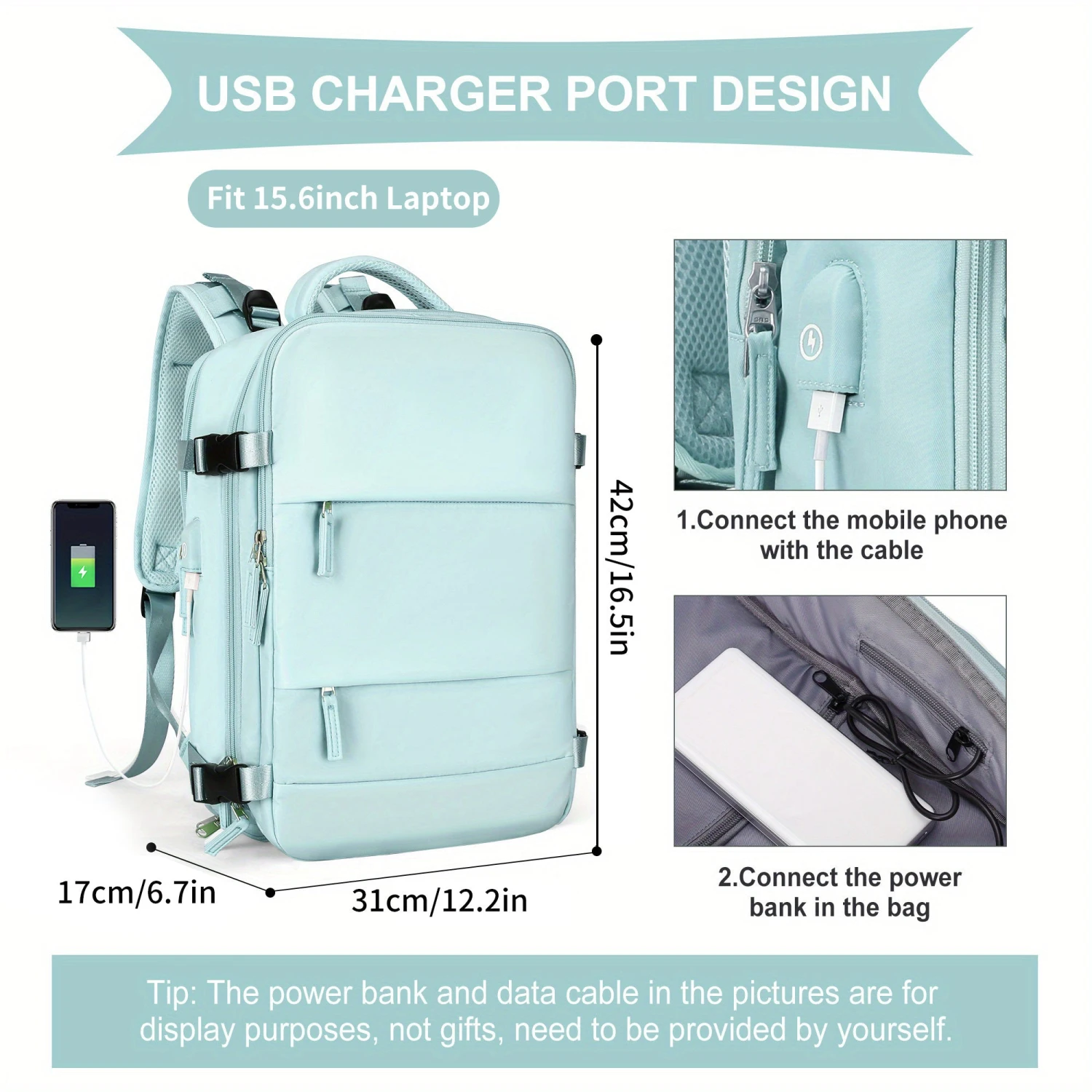 Large Travel Backpack, Waterproof Carry On Backpack, Hiking Backpack, Outdoor Sports Rucksack Portable Luggage Backpack With USB Charging Port Shoes Compartment, School Bag Fit 14 Inch To 17 Inch Laptops 8 Large Travel Backpack, Waterproof Carry On Backpack, Hiking Backpack, Outdoor Sports Rucksack Portable Luggage Backpack With USB Charging Port Shoes Compartment, School Bag Fit 14 Inch To 17 Inch Laptops - Image 8