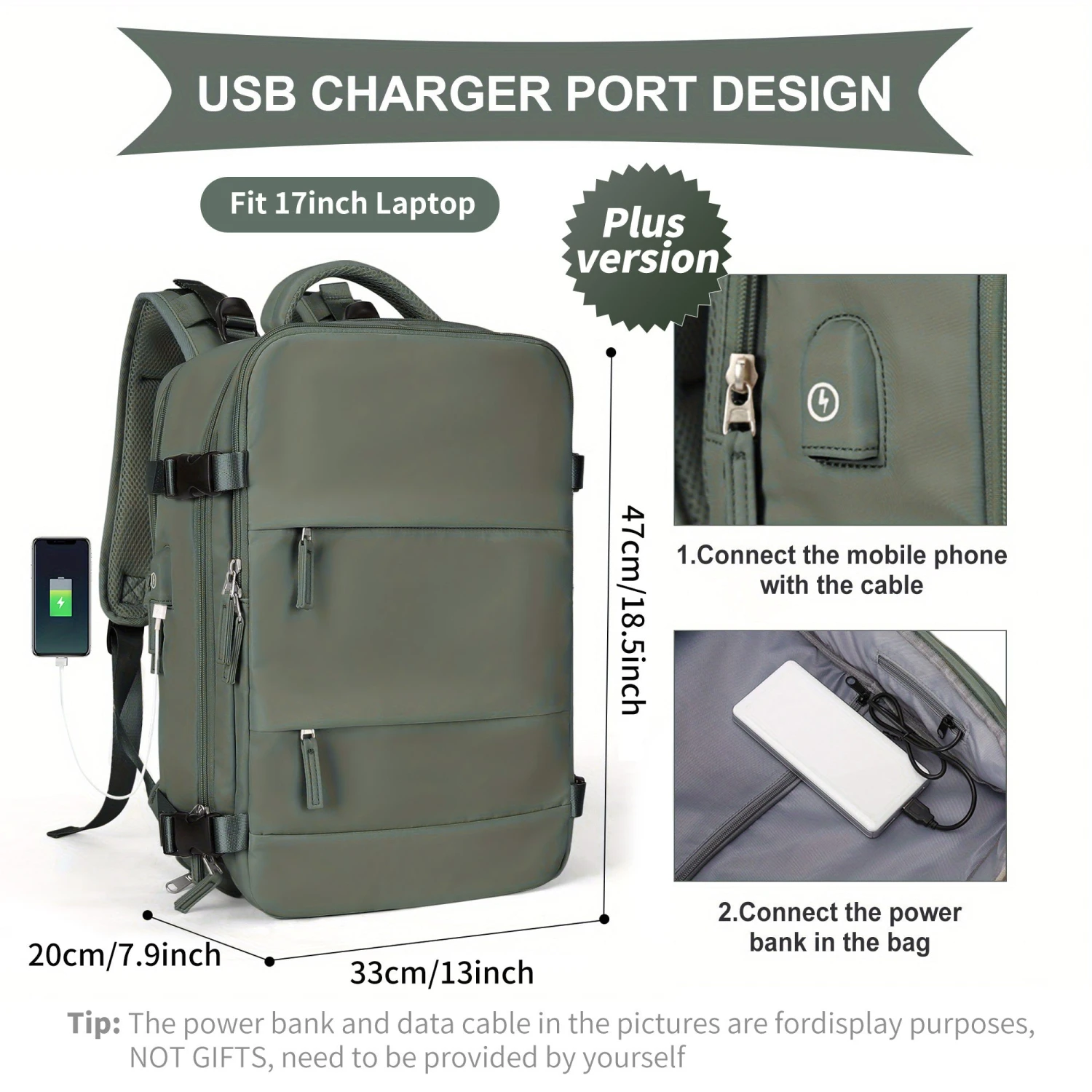 Large Travel Backpack, Waterproof Carry On Backpack, Hiking Backpack, Outdoor Sports Rucksack Portable Luggage Backpack With USB Charging Port Shoes Compartment, School Bag Fit 14 Inch To 17 Inch Laptops 19 Large Travel Backpack, Waterproof Carry On Backpack, Hiking Backpack, Outdoor Sports Rucksack Portable Luggage Backpack With USB Charging Port Shoes Compartment, School Bag Fit 14 Inch To 17 Inch Laptops - Image 19