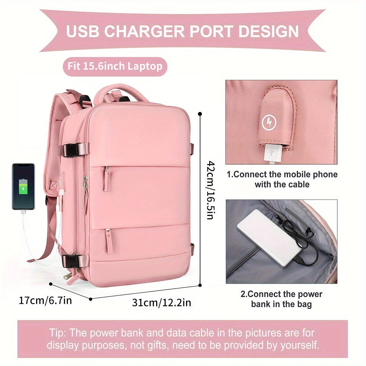 Large Travel Backpack, Waterproof Carry On Backpack, Hiking Backpack, Outdoor Sports Rucksack Portable Luggage Backpack With USB Charging Port Shoes Compartment, School Bag Fit 14 Inch To 17 Inch Laptops 9 Large Travel Backpack, Waterproof Carry On Backpack, Hiking Backpack, Outdoor Sports Rucksack Portable Luggage Backpack With USB Charging Port Shoes Compartment, School Bag Fit 14 Inch To 17 Inch Laptops - Image 9