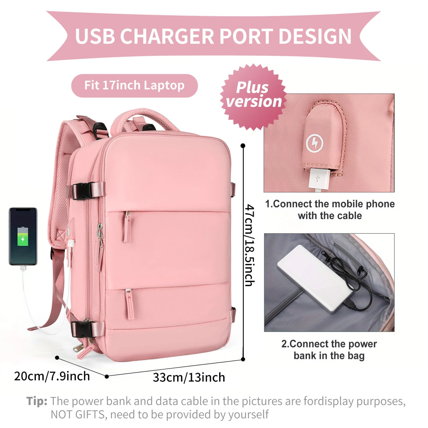 Large Travel Backpack, Waterproof Carry On Backpack, Hiking Backpack, Outdoor Sports Rucksack Portable Luggage Backpack With USB Charging Port Shoes Compartment, School Bag Fit 14 Inch To 17 Inch Laptops 17 Large Travel Backpack, Waterproof Carry On Backpack, Hiking Backpack, Outdoor Sports Rucksack Portable Luggage Backpack With USB Charging Port Shoes Compartment, School Bag Fit 14 Inch To 17 Inch Laptops - Image 17