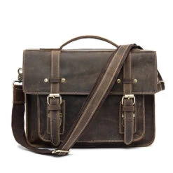 High Grade Crazy Horse Leather Men Briefcase Vintage Genuine Leather Bag Casual Fashion 13"