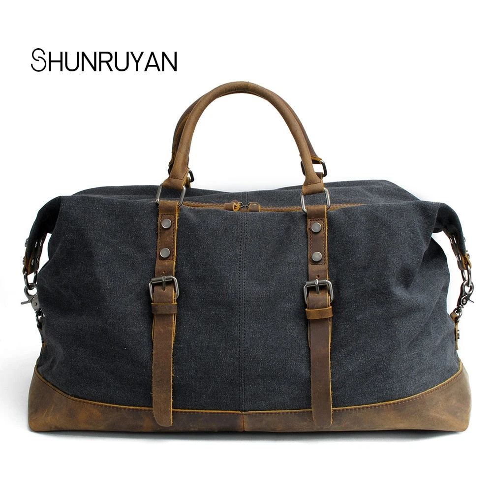 Shunruyan Canvas Cow Leather Men Travel Bags Carry On Luggage Bags Men Duffel Bags Travel Tote 1 Shunruyan Canvas Cow Leather Men Travel Bags Carry On Luggage Bags Men Duffel Bags Travel Tote