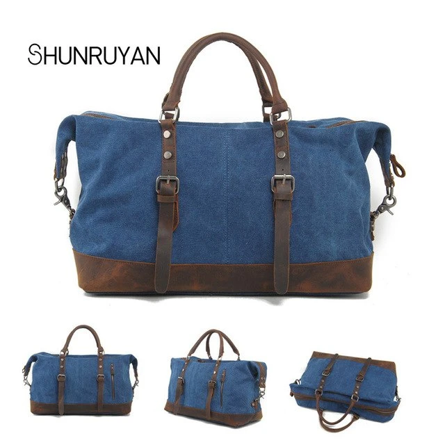 Shunruyan Canvas Cow Leather Men Travel Bags Carry On Luggage Bags Men Duffel Bags Travel Tote 6 Shunruyan Canvas Cow Leather Men Travel Bags Carry On Luggage Bags Men Duffel Bags Travel Tote - Image 6