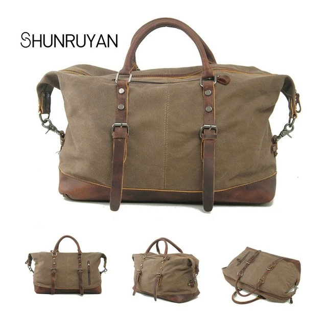 Shunruyan Canvas Cow Leather Men Travel Bags Carry On Luggage Bags Men Duffel Bags Travel Tote 5 Shunruyan Canvas Cow Leather Men Travel Bags Carry On Luggage Bags Men Duffel Bags Travel Tote - Image 5